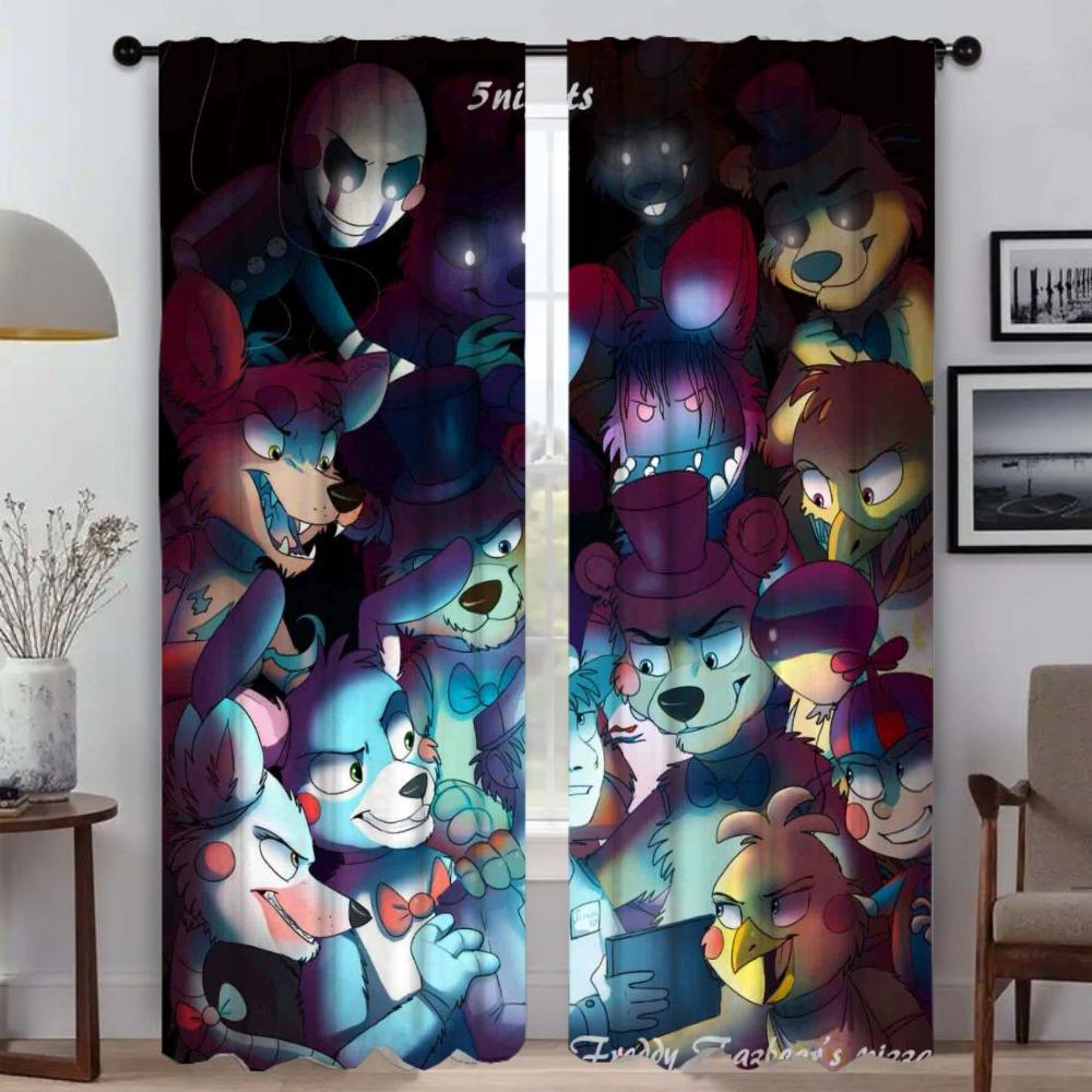 Тюль Five Nights At Freddy's для спальни, современные шторы для гостиной, 2 шт., шторы для окон, украшения на Хэллоуин, камера