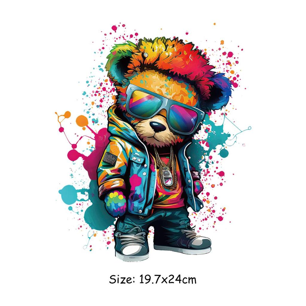 Cool Bear With Stylish Glasses Heat Transfer Sticker, DIY Colorful Animal Iron-On Decals For Clothes, T-Shirt Making, Pillow Decorating