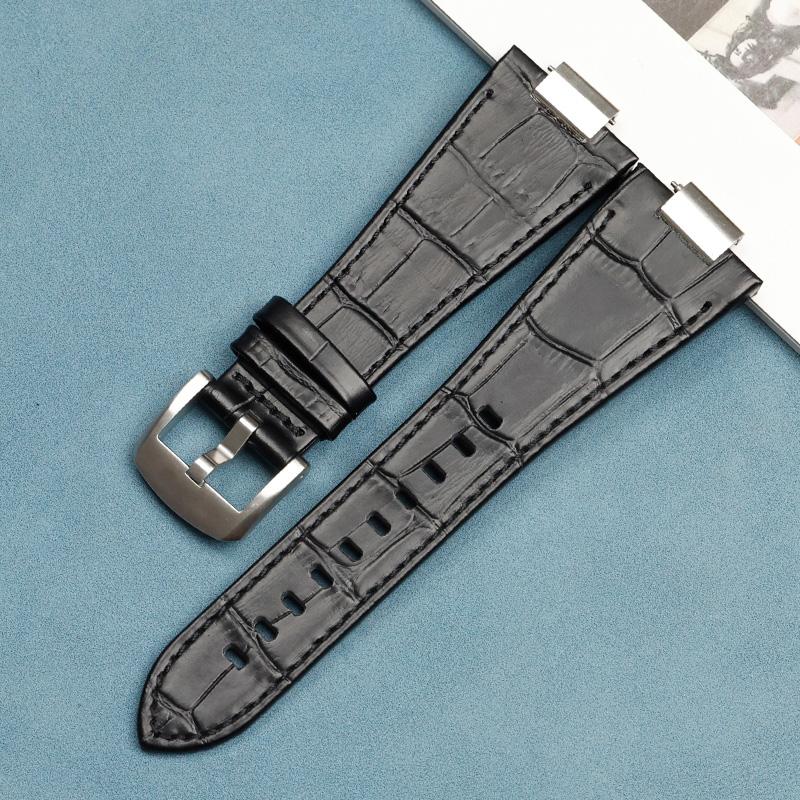 12MM For Tissot PRX Series T137410A T137410 Silver Butterfly Buckle + Genuine Leather Curved End Watch Band Strap Bracelet For T137
