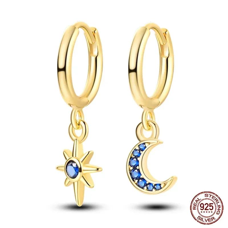 925 Silver Gold Star Moon Bee Pendant Golden Earrings for Women Sparkling Zircon Luxury Wedding Engagement Jewelry Gift