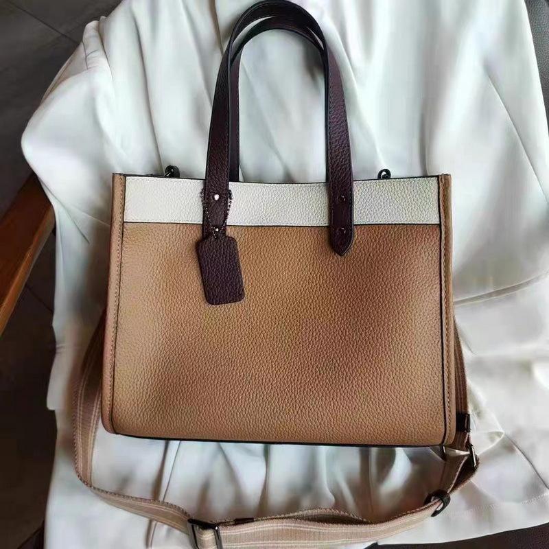 2025 New Style Genuine Leather Women's Bag Coffee Color Handheld Tote Large Capacity Casual Bag Handbag Single Shoulder Crossbody Bag Cross-Border Hot