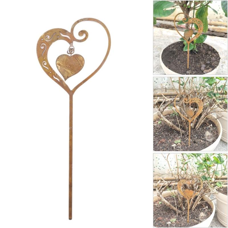 Heart Shape Rusty Iron Garden Stake Weather Prevent Ground Stake Outdoor Decors For Wedding Gift Lawn Patios Iron Art