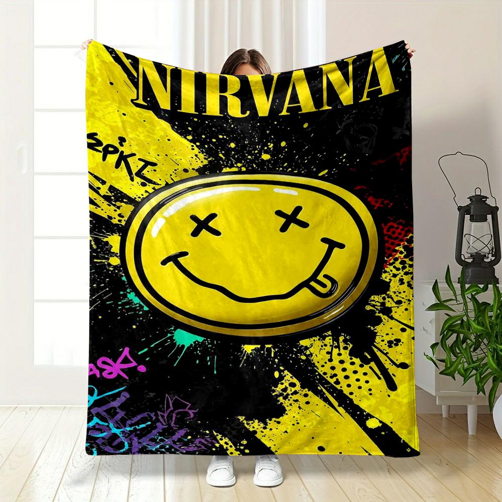 Nirvana Smiley Face Art-Inspired Flannel blanket for bedroom, living room, sofa, and nap