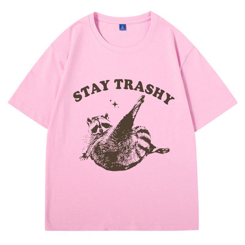Vintage 9Os Funny Racoon T Shirt Y2k Clothes Boho Aesthetic Cute Stay Trashy T-shirt Funny Meme Oversized Cotton Short Sleeve