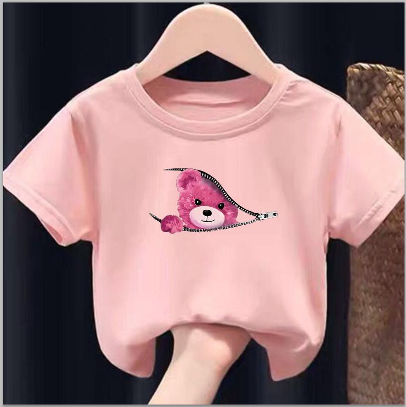 Футболка с принтом Zipper Bear Graphic, креативная рубашка с коротким рукавом и круглым вырезом, повседневные топы, одежда для мальчиков