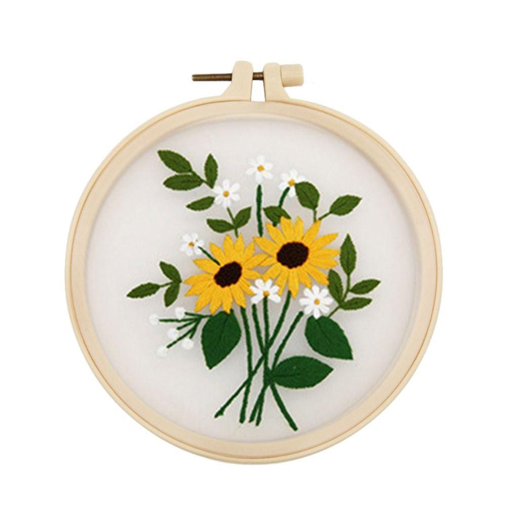 Needle Thread Ornament DIY Crafts Flower Embroidery Needle Punch Embroidery Hoop Cross Stitch Kit