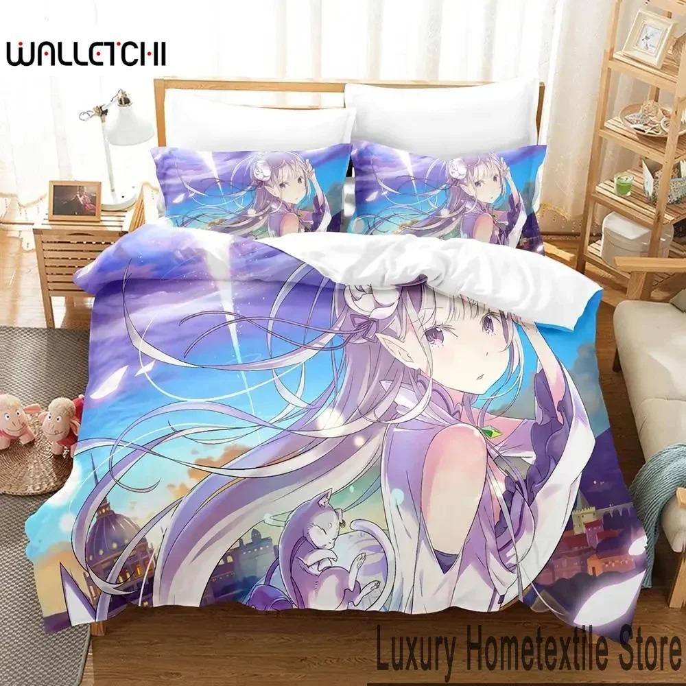 3D аниме Re Zero Rem Ram Emilia комплект постельного белья пододеяльник постельный комплект пододеяльник наволочка одеяло king size queen размер для мальчиков взрослых