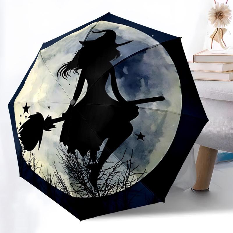 1pc Witch Moon Automatic Open/Close Umbrella, Windproof, Folding Compact Umbrella with Lightweight Design for Women/Men011
