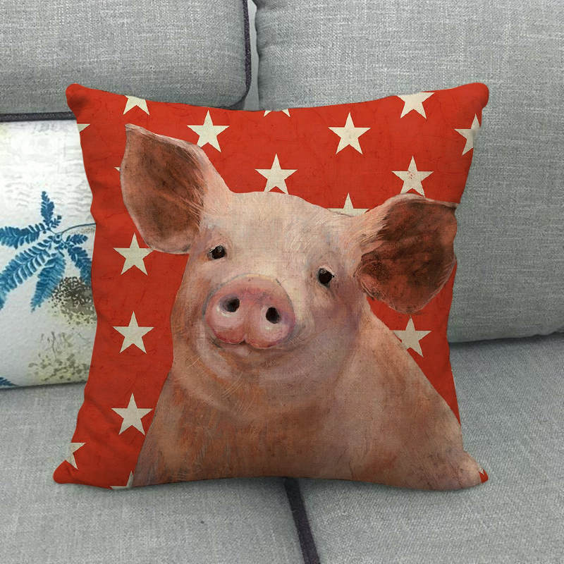 Oil Painting Of Animals - Pigs And Sheep Digital Printing Short Plush Pillow Covers For Car Sofa Office Cushion Cover Home Goods