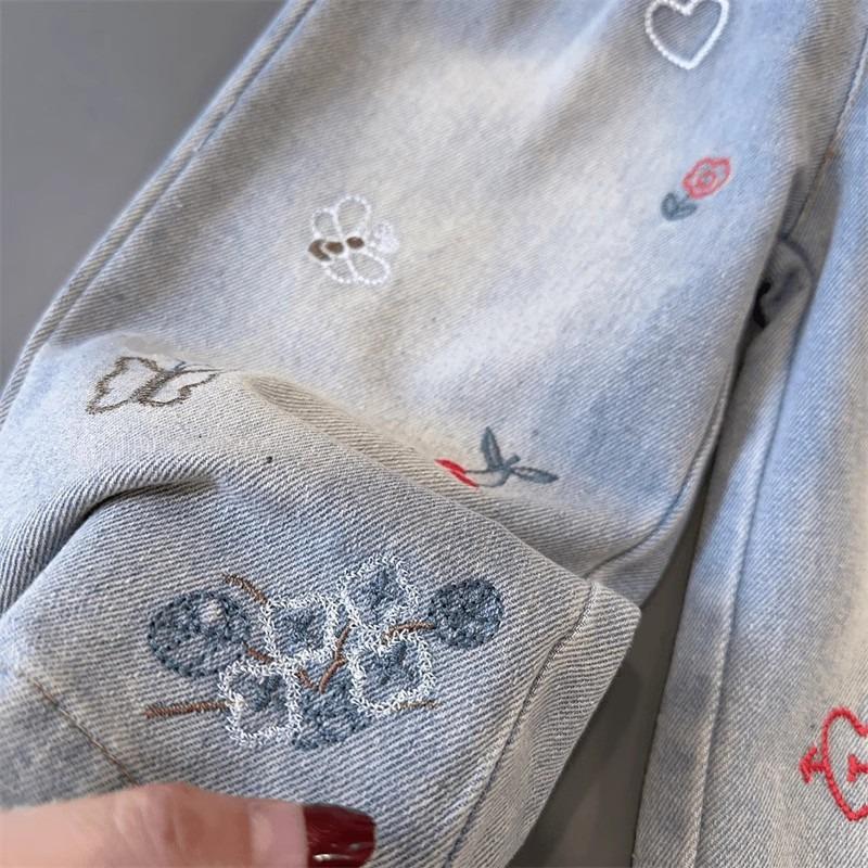 Girls' Denim Wide Leg Pants Children's Jeans Thin Straight Leg Pants High Waisted Pants