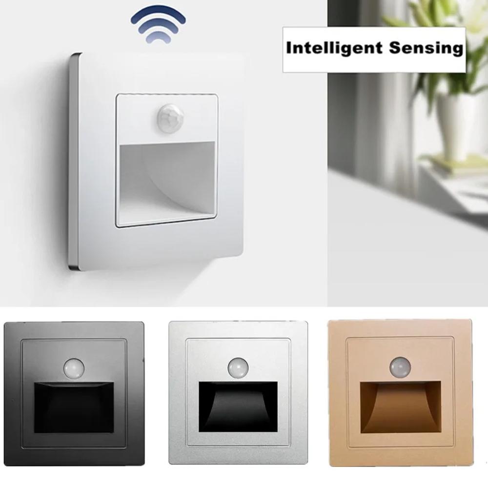 Светодиодный ночник с датчиком, интеллектуальный настенный светильник, встраиваемый контроль + PIR-светильник для лестницы, стремянки, спальни