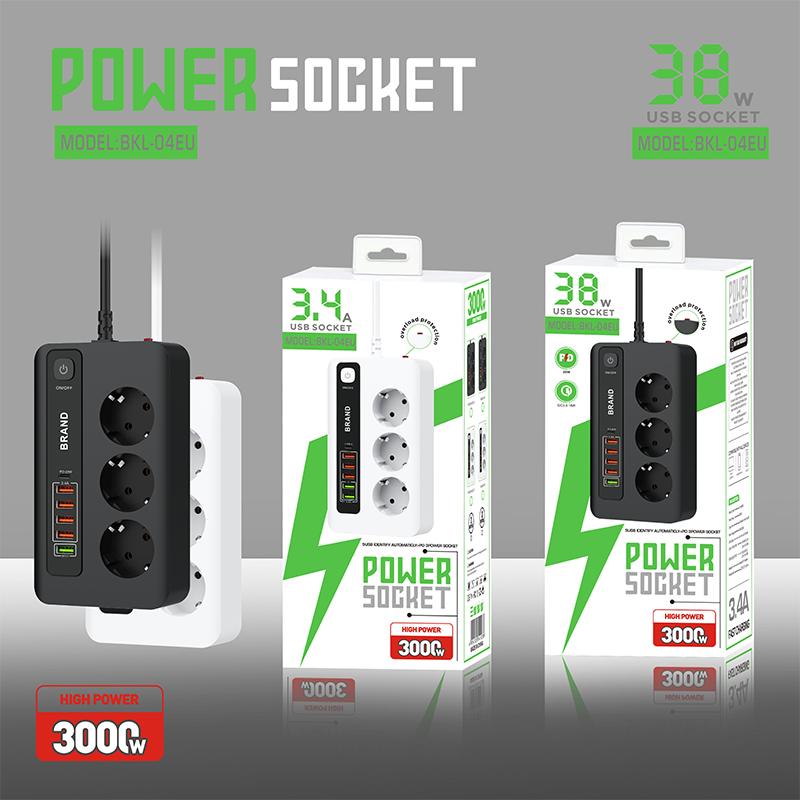 Розетка переменного тока ЕС, вставной удлинитель с двойной быстрой зарядкой, USB-удлинитель с перегрузкой