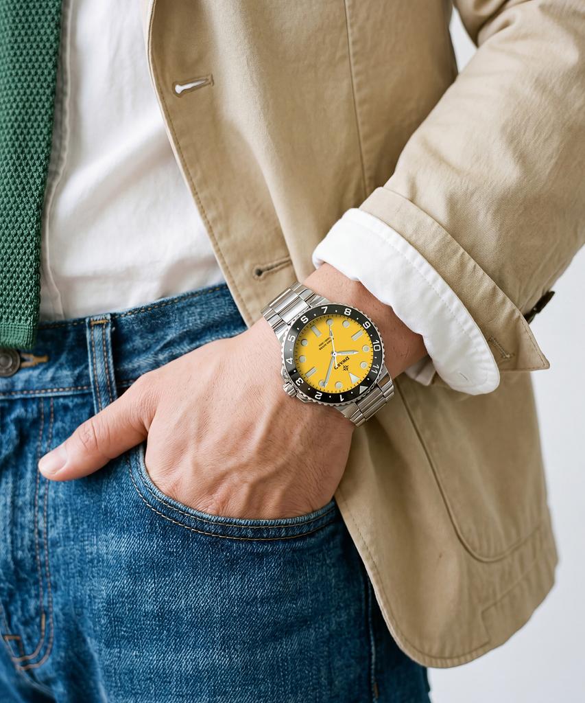 Diwodeu Dw-208-Ye Spino Diver 300 Sunrise Yellow Men'S Metal Wristwatch