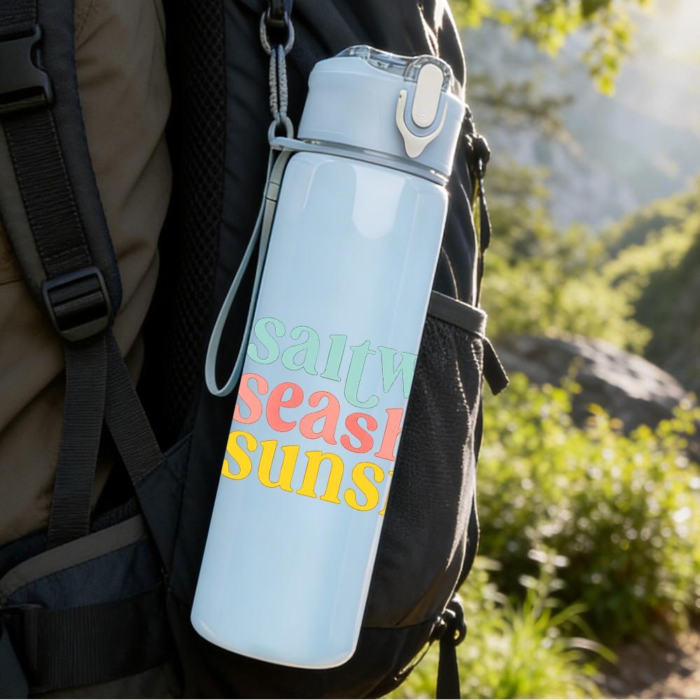 1PC Saltwater Sunshin Seashell Summer Print 750ml Color Plastic Sports Water Bottle Leakproof Flip Straw Lid Suitable for Sports Office Home Use
