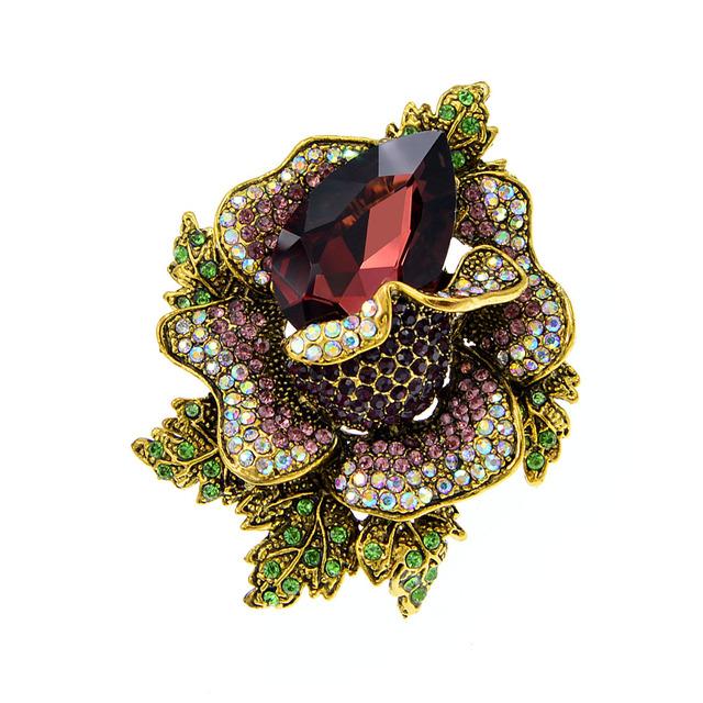 Rhinestone Large Flower Brooches For Women Winter Design Coat Pin Fashion Accessories
