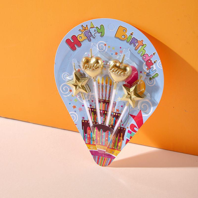 Diamond Love Heart Five-pointed Star Birthday Candle Plated Gold Star Heart Shaped Romantic Baking Cake Decoration Plugin