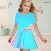 Girls Round Neck Short Sleeve Colorful Swirl Printed A Line Flared Hem Dress