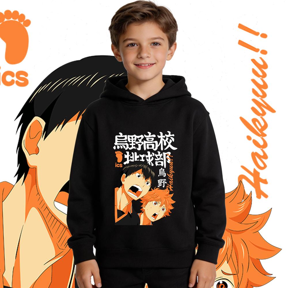 Haikyuu Shoyo Hinata x Tobio Kageyama Anime Boys Girls Kids Print Hoodie Fleece Warm Autumn Winter Casual Pullover
