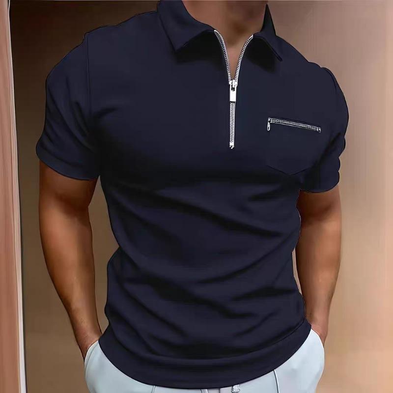 Мужская футболка-поло с полумолнией, приталенная, повседневная, дышащая, с коротким рукавом и нагрудным карманом