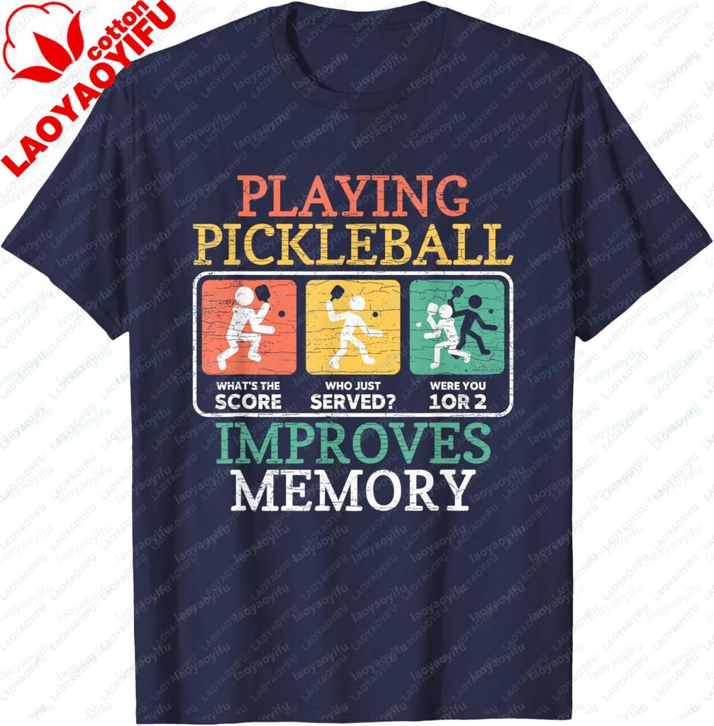 Playing Pickleball Improves Memory Pickleball TShirt Cotton Mens Tshirts Vintage Short Sleeve Graphic Camisas Streetwear