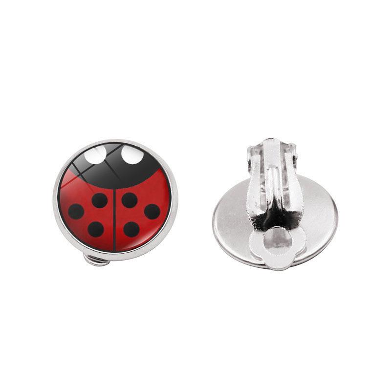Мультяшные Аниме Серьги-клипсы Серебристого Цвета с Божьей Коровкой и Принтом Медвежьей Лапы - Милые Серьги-клипсы в Горошек, Креативный Подарок