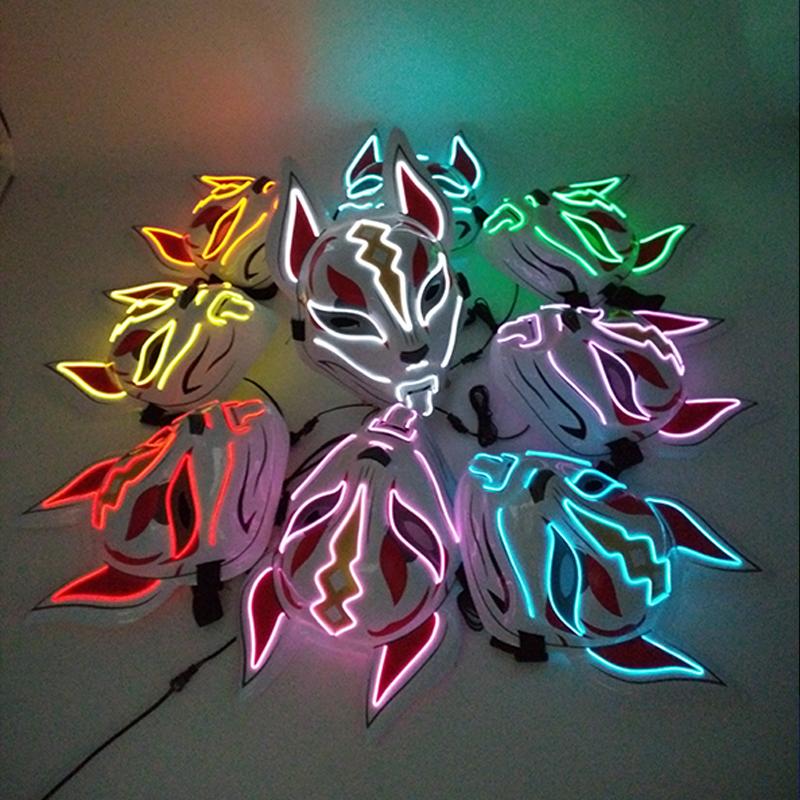 Cool Neon Light up Fox Mask Men Halloween Luminous Disguise Masks Glow in the Dark Cosplay Costume Trick or Treat Decoration 3