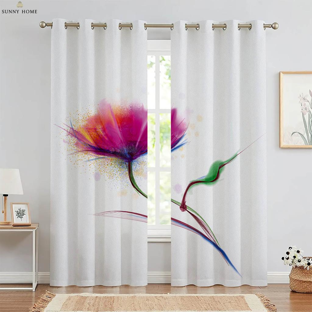 Шторы с акварельным цветочным принтом в пасторальном стиле из полиэфирного волокна, пригодные для машинной стирки, для спальни, гостиной, декоративные шторы, 2 шт.