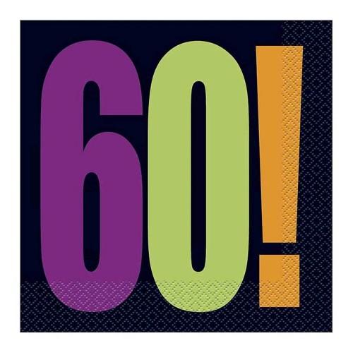 Unique Party Одноразовые салфетки Cheer к 60-летию (Упаковка из 16 шт.)