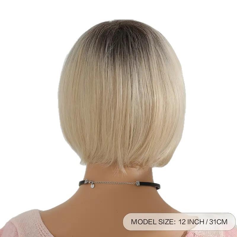Womens Short Straight Platinum Blonde Wig High-Temperature Fiber Fashion Daily Use
