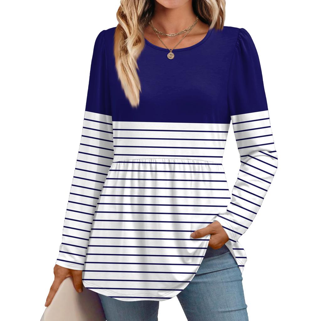 Женская повседневная модная рубашка с длинным рукавом, полосатая туника