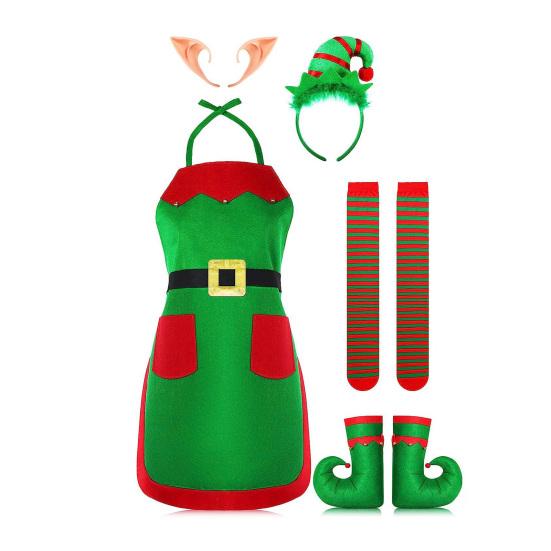 3/4/5 шт. классический рождественский фартук, шляпа, повязка на голову, костюм для вечеринки, комплект с ухами эльфа, для взрослых, кухня, рождественский праздник, украшение для шеф-повара