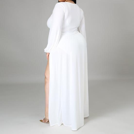 Сплошное цветное платье макси с разрезом подол, женское платье с v-образным вырезом и гофрировкой длиной до пола, платье большого размера, уличная одежда