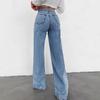 Womens Wide Leg Straight Cut Denim Pants Loose Fit Cropped High Waist Casual Streetwear Jeans