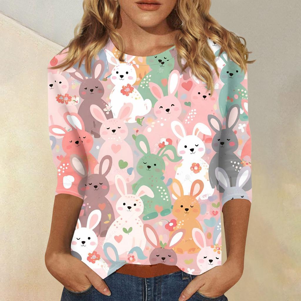 Женский модный повседневный топ-свитер с рукавом три четверти, с пасхальным принтом, с круглым вырезом