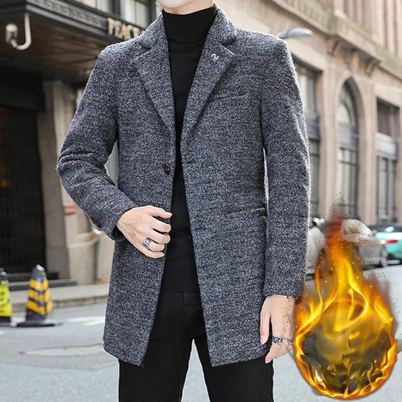 Осенне-зимнее модное шерстяное пальто мужское корейского образца с хлопком и утолщенным трендовым мужским шерстяным тренчем