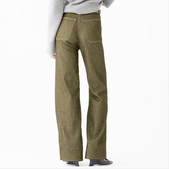 Женские джинсы с расклешенным подолом, прямые эластичные цветные свободные высокие широкие штаны, однотонная талия, повседневная уличная одежда с несколькими карманами, декор на пуговицах