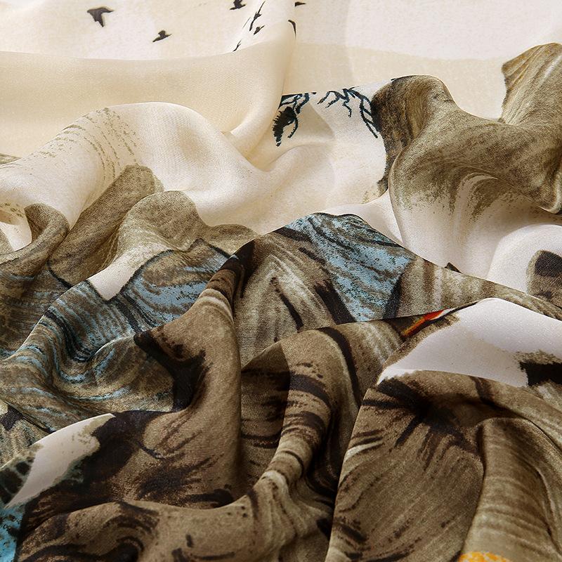 Powerful Mountains and Rivers Printed Li Brocade Long Silk Scarf Elegant Temperament Ladies Travel Sun Shading Shawl