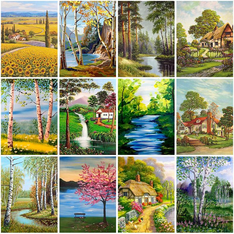 DIY Forest 5D Diamond Painting Full Round Drill Scenic Diamond Embroidery Cross Stitch Mosaic Kits Resin Wall Art Home Decor