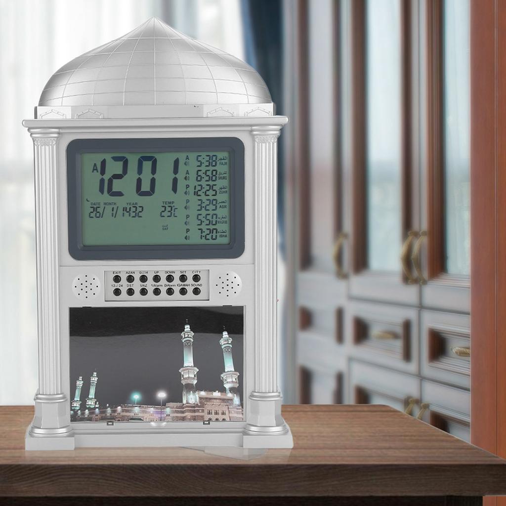 1Pcs Plastic Islamic Prayer Digital Calender Time Display Alarm Wall Clock(grey)