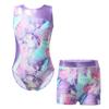 Kids Girls Gymnastics Yoga Dance Sport Sets Fancy Print Leotard and Shorts Dancewear Outfits