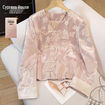 Женская куртка Silkbay в новом китайском стиле с V-образным вырезом и застежкой на дисковые пуговицы