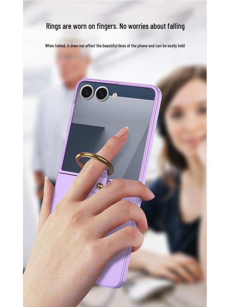 Ультратонкий чехол Samsung Z Flip7 с кольцом-держателем, большим окном, покрытием-спреем, ощущением кожи, защитой складного экрана