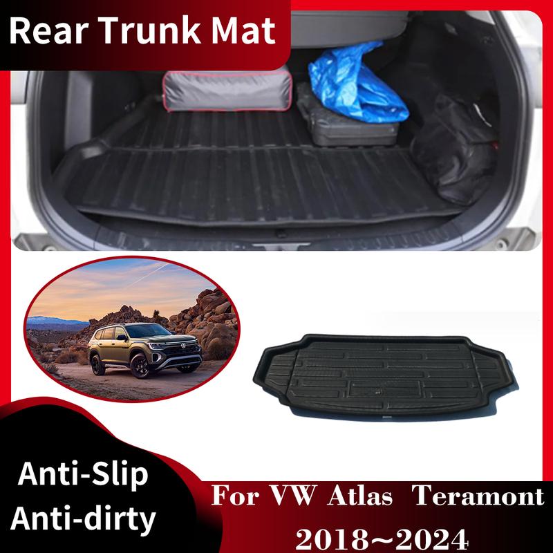 Rear Trunk Mat for Volkswagen VW Atlas Teramont 2018~2024 Waterproof Luggage Liner Tray Pad Boot Carg Cover Accessories