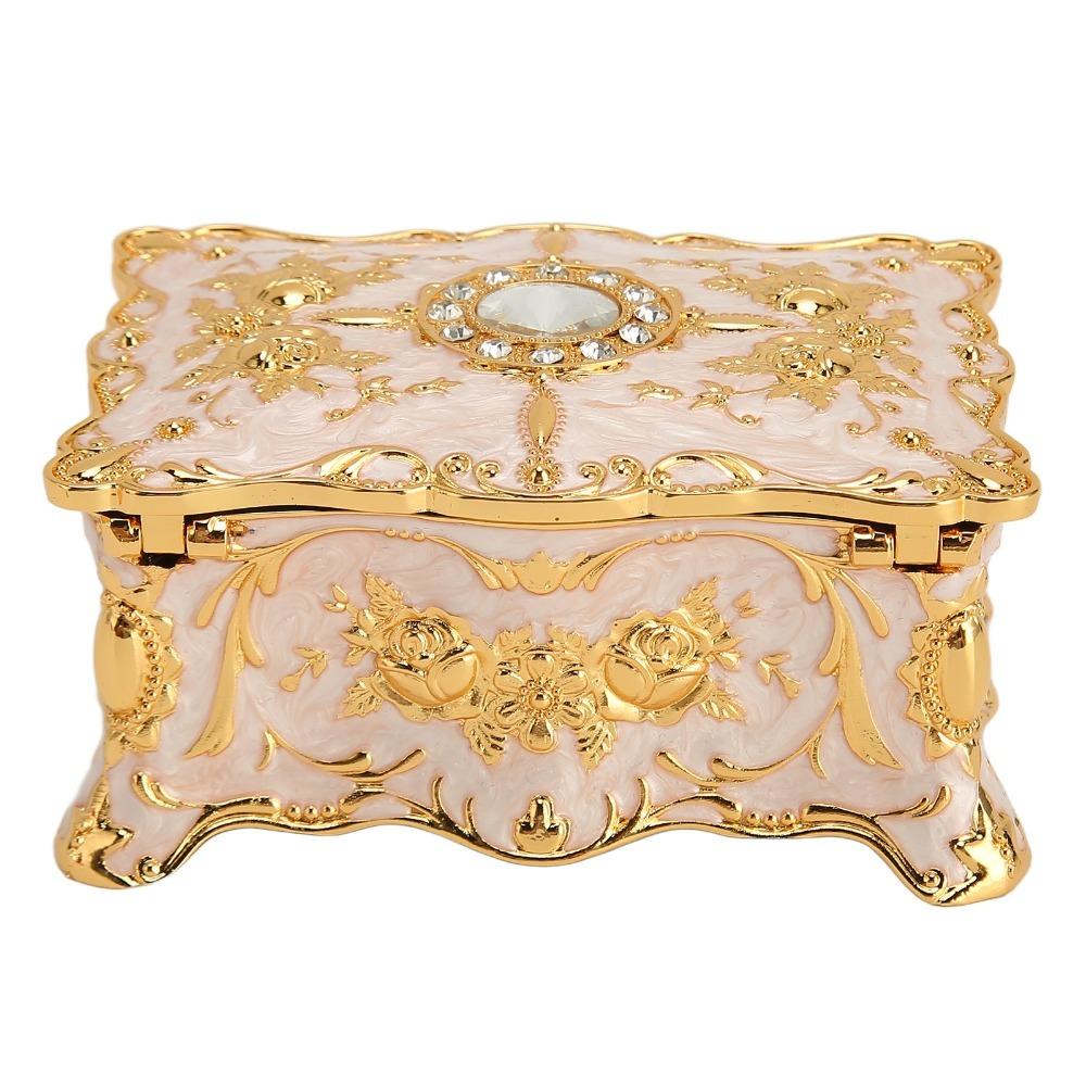 Metal Enamel Jewelry Box Gold Red Treasure Chest Box Jewelry Organizer Gemstone Storage Tray