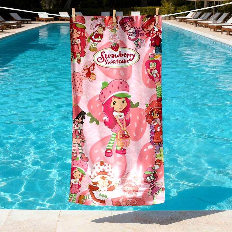 Strawberry Shortcake Print Beach Towel Design, Soft, Lightweight. for Home Bathroom, Spa, Pool, Yoga, Surfing, Camping, Gift for Family, Friend