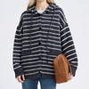 Navava Women Daily Casual Stripe Long Sleeve Hooded Knit Cardigan Nk3331