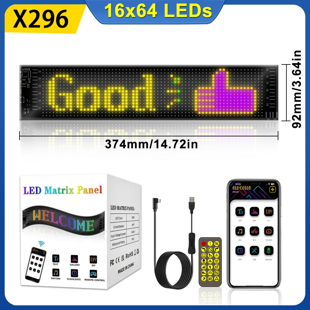 LED Matrix Pixel Panel Bluetooth APP USB 5V RGB Pattern Graffiti Scroll Text Animation Car Logo 4 PCS LED Light Bar Car Interior
