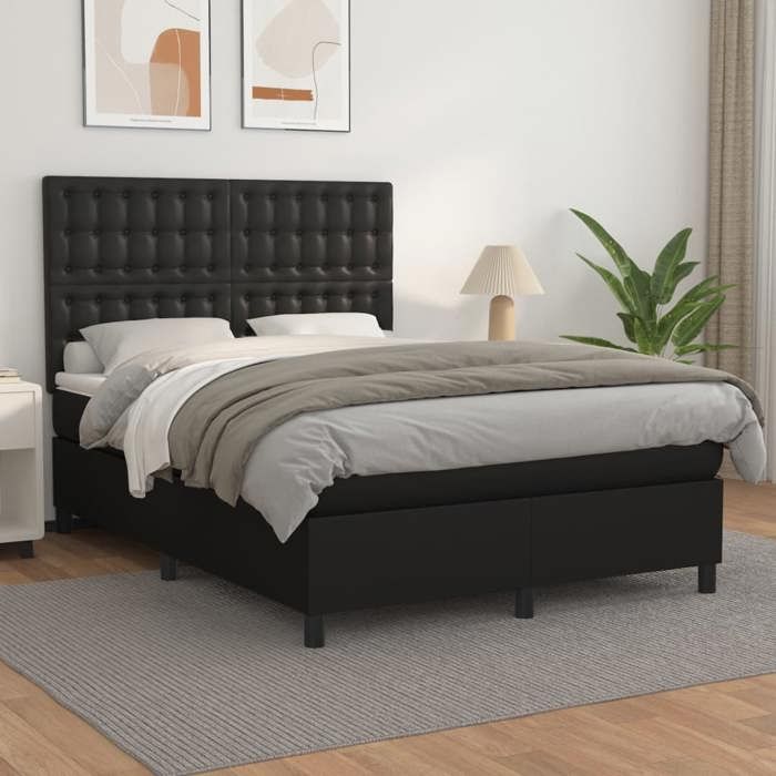 Maison Exclusive - Sommier à lattes de lit avec matelas Noir 140x190 cm Similicuir