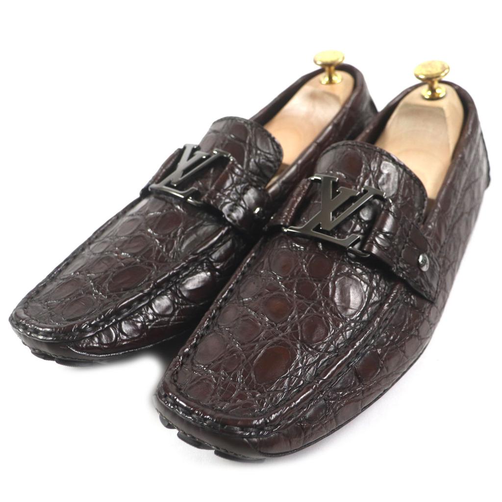 Pristine LOUIS VUITTON loafers Dark brown Crocodile mens 10 Used
