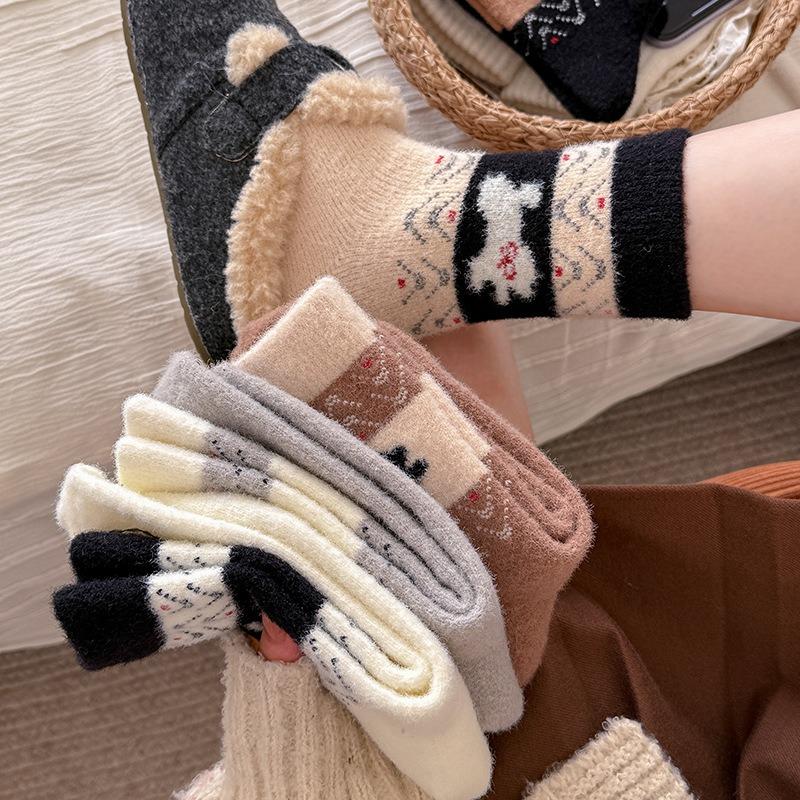 Носки из австралийского флиса Fair Isle для зимних женщин, утолщенные носки до середины икры, удобные и повседневные флисовые носки с обувью Birken